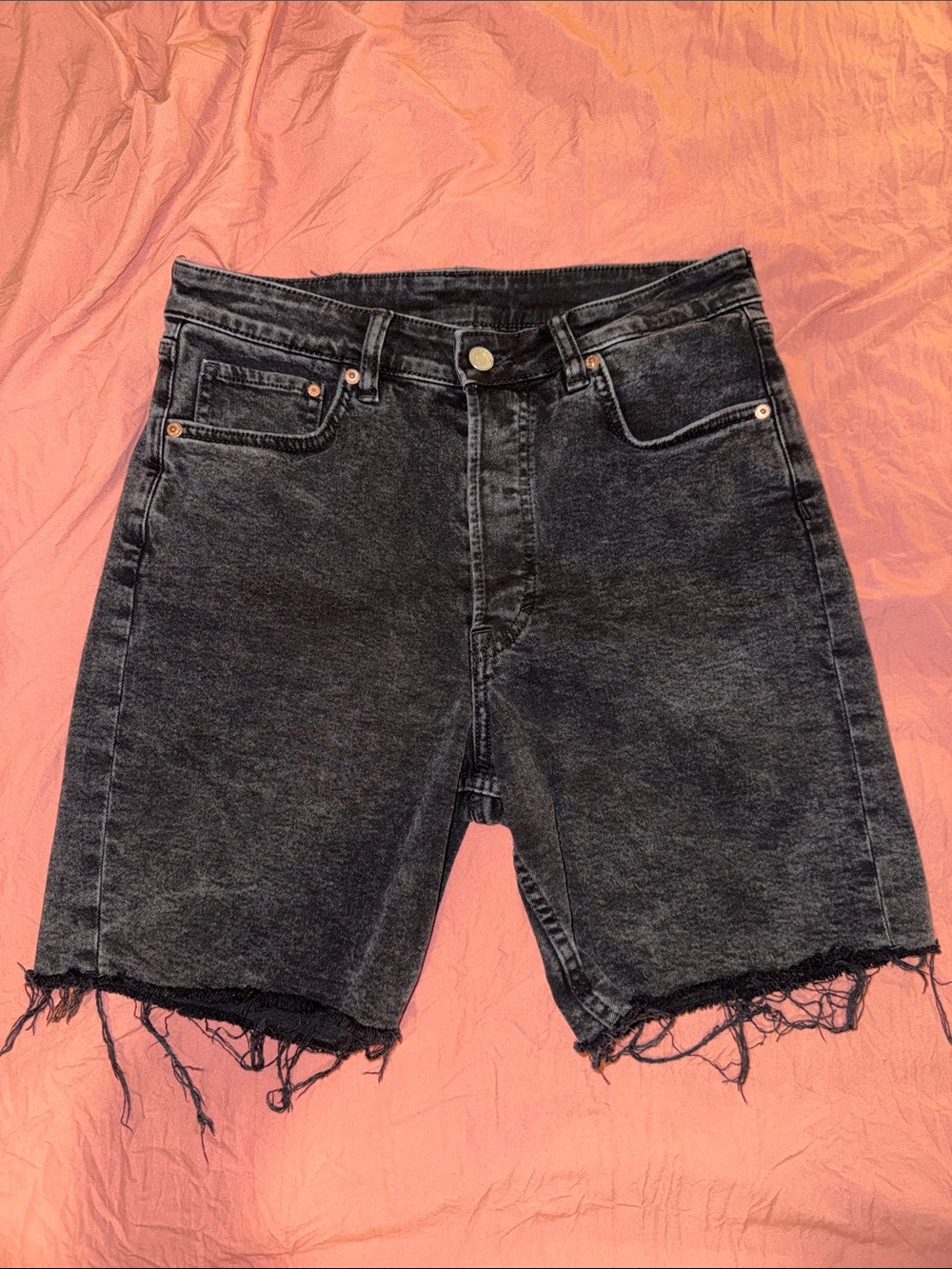 Women’s Black Washed Denim Jean Shorts with Frayed Hem